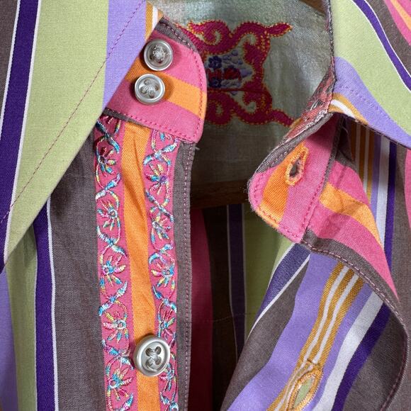 Robert Graham Mens L Bold Multicolor Stripe Button Front Shirt Flip Cuff Cotton - Picture 12 of 14